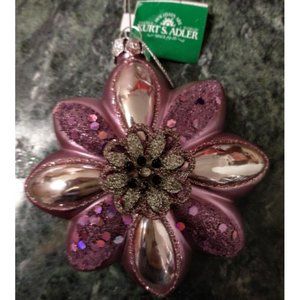 Purple Glass Flower Ornament Kurt Adler T1252 New with Tags Embellished Glitter